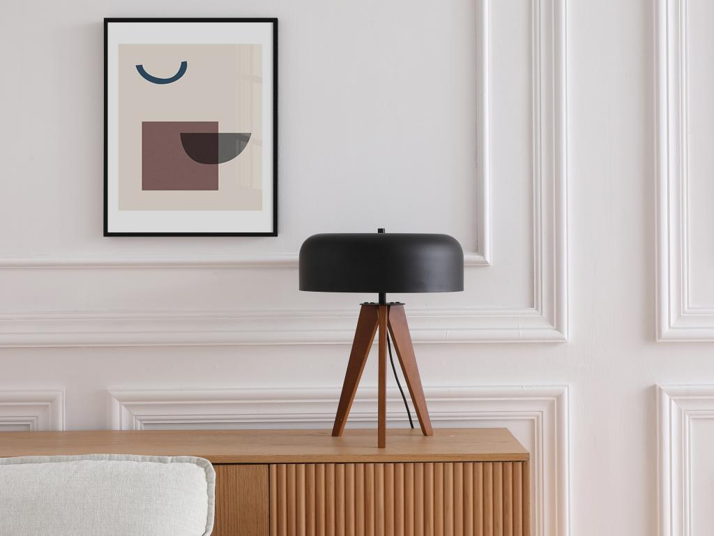 Tischlampe Dreibein – Gummibaumholz und Metall – Ø 36 x H 45 cm – Schwarz – günstig online kaufen