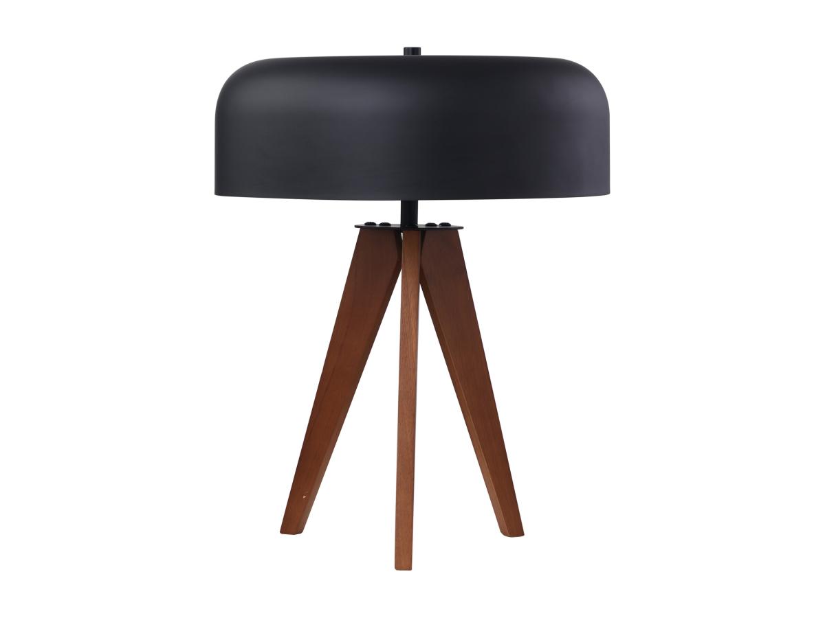 Tischlampe Dreibein – Gummibaumholz und Metall – Ø 36 x H 45 cm – Schwarz – günstig online kaufen