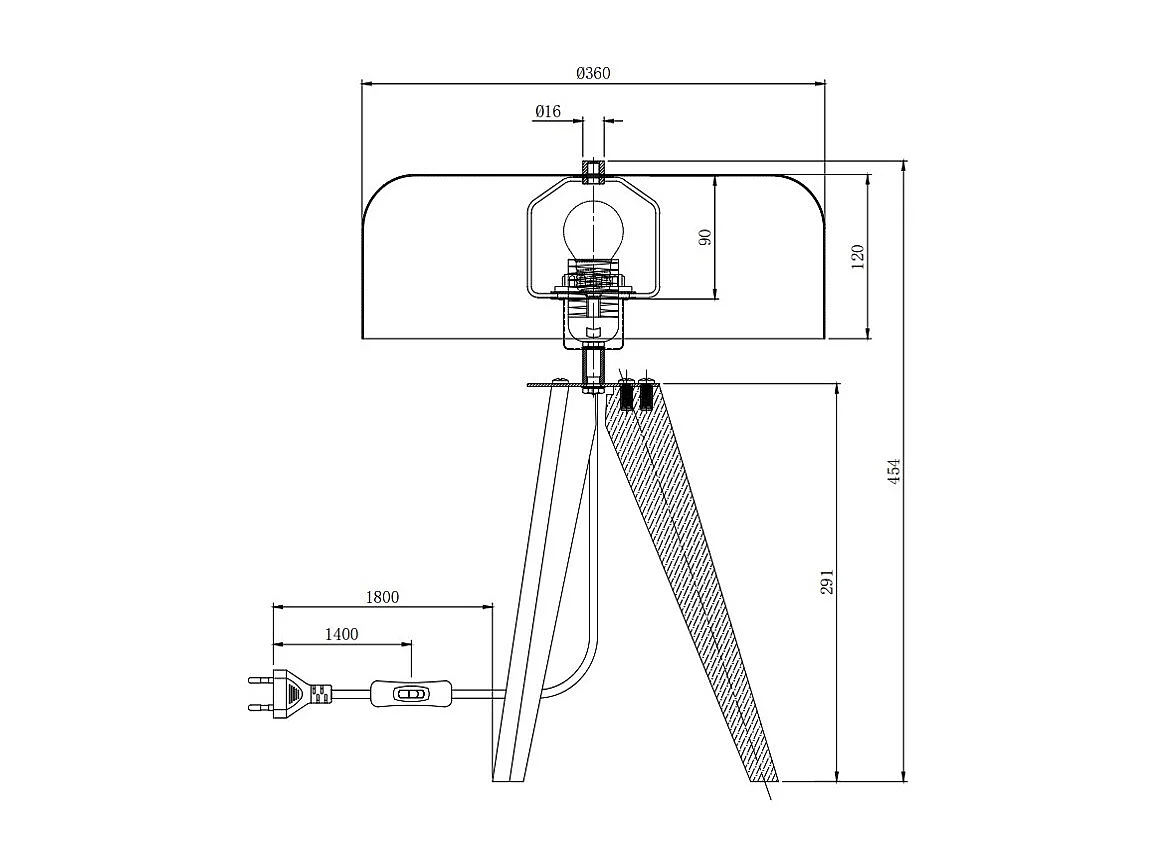 Lámpara de sobremesa trípode de madera de hevea y metal D. 36 x Alt. 45 cm - Negro - PAVICO