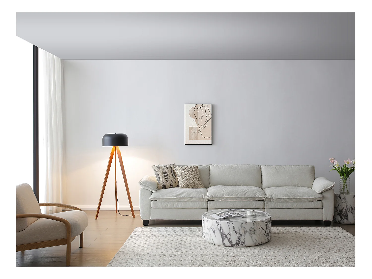 Lámpara de pie trípode en madera de caucho y metal D. 42 x Alt. 145 cm - Natural y negro - PAVICO