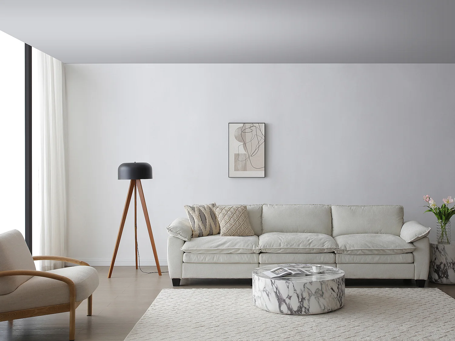 Lampadaire trépied en bois d'hévéa et métal D. 42 x H. 145 cm - Naturel et noir - PAVICO