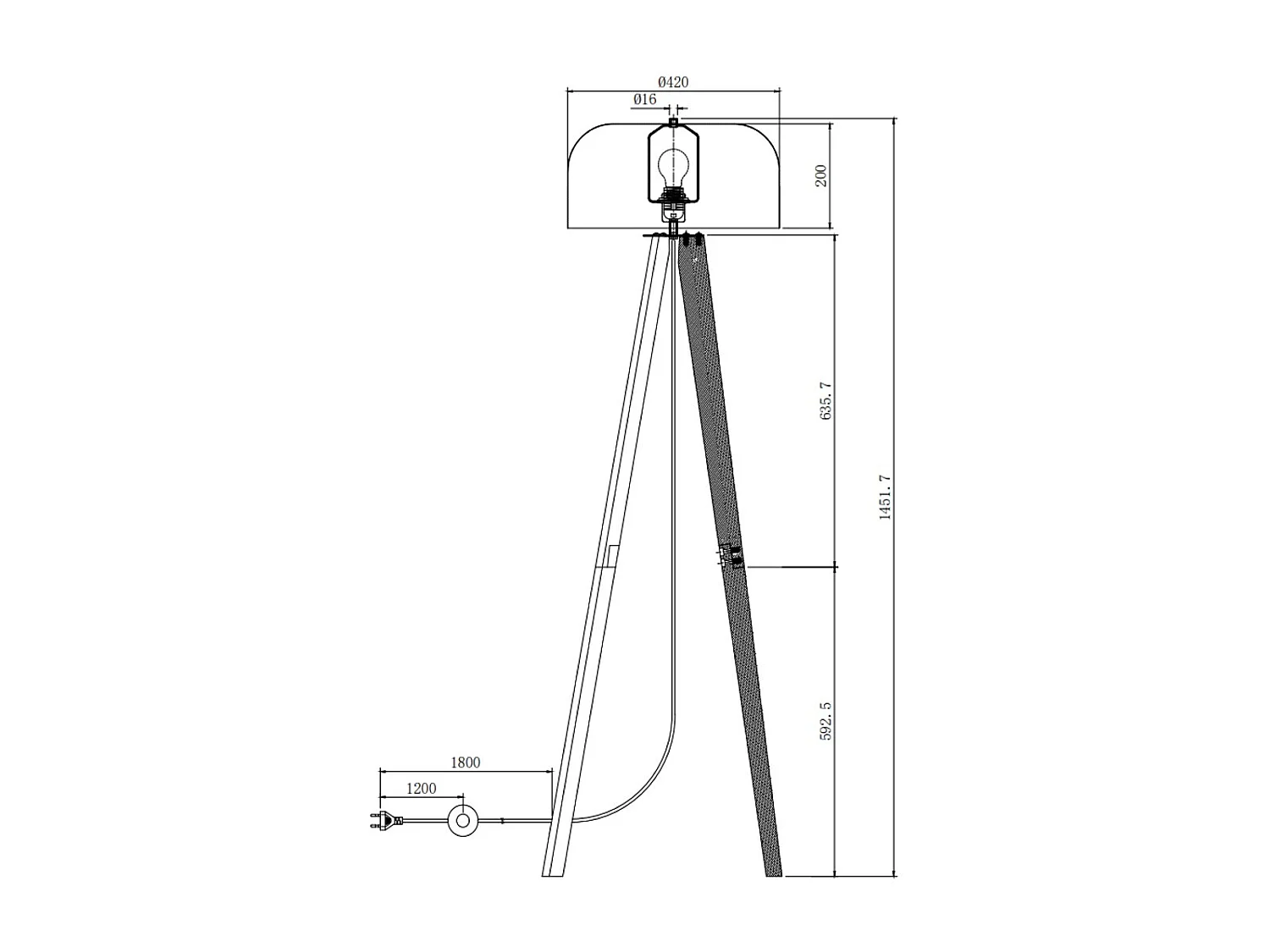 Lampadaire trépied en bois d'hévéa et métal D. 42 x H. 145 cm - Naturel et noir - PAVICO