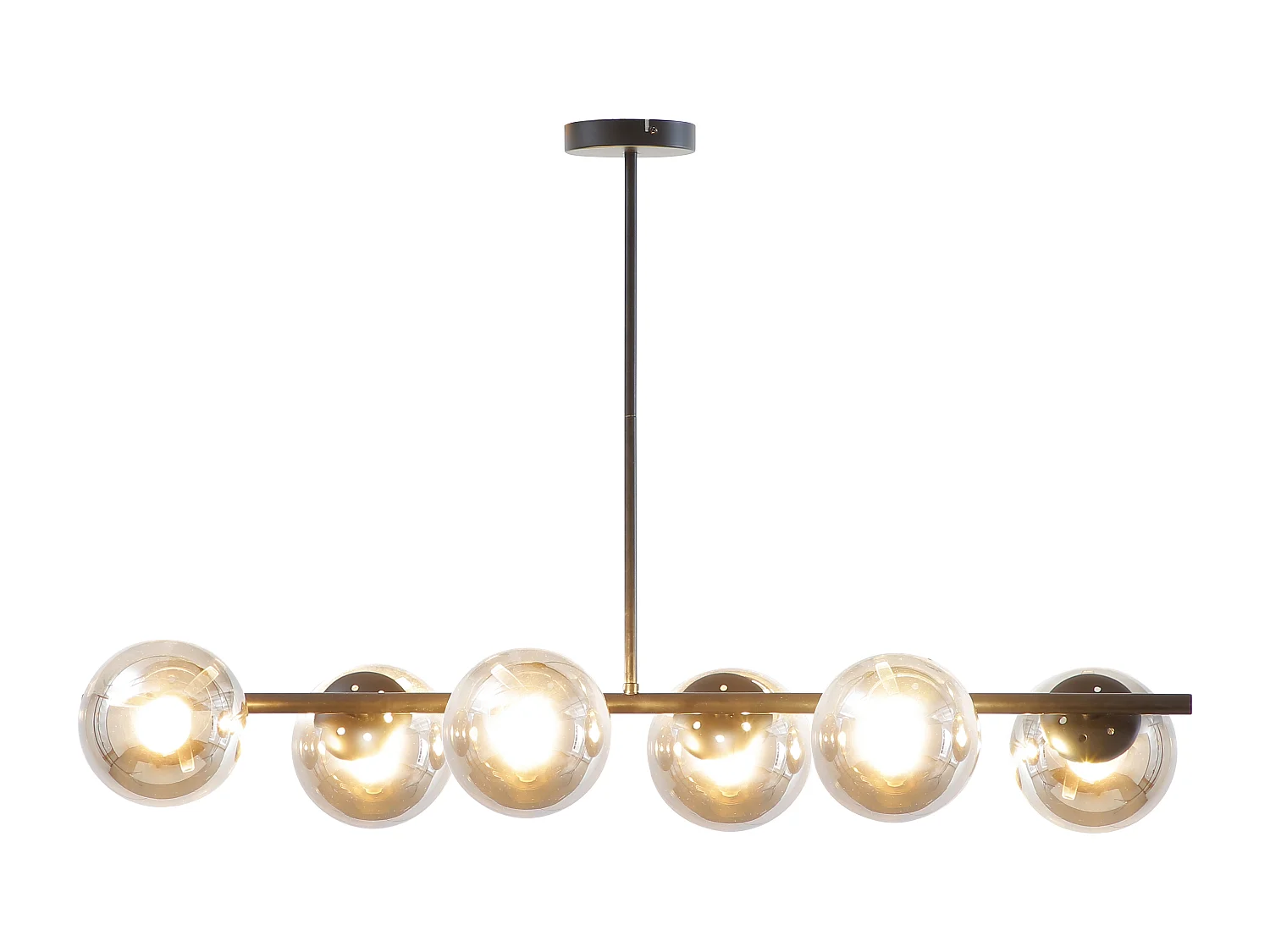 Lustre en métal - 6 globes en verre fumé - L. 98 cm - Noir - YUKON