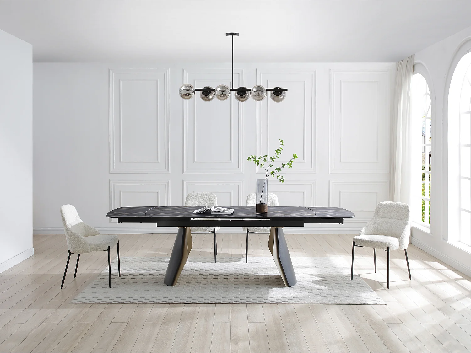 Lustre en métal - 6 globes en verre fumé - L. 98 cm - Noir - YUKON