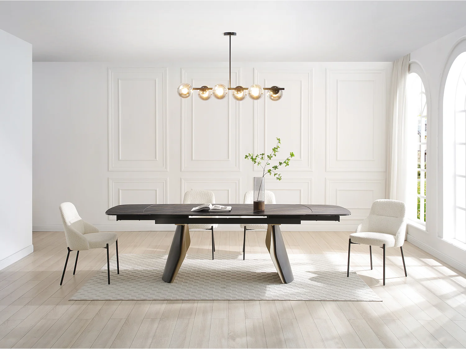 Lustre en métal - 6 globes en verre fumé - L. 98 cm - Noir - YUKON