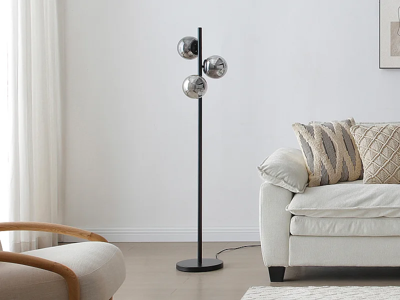 Stehlampe – mattiertes Metall und Rauchglas – L 32 x H 148 cm – Schwarz – YUKON