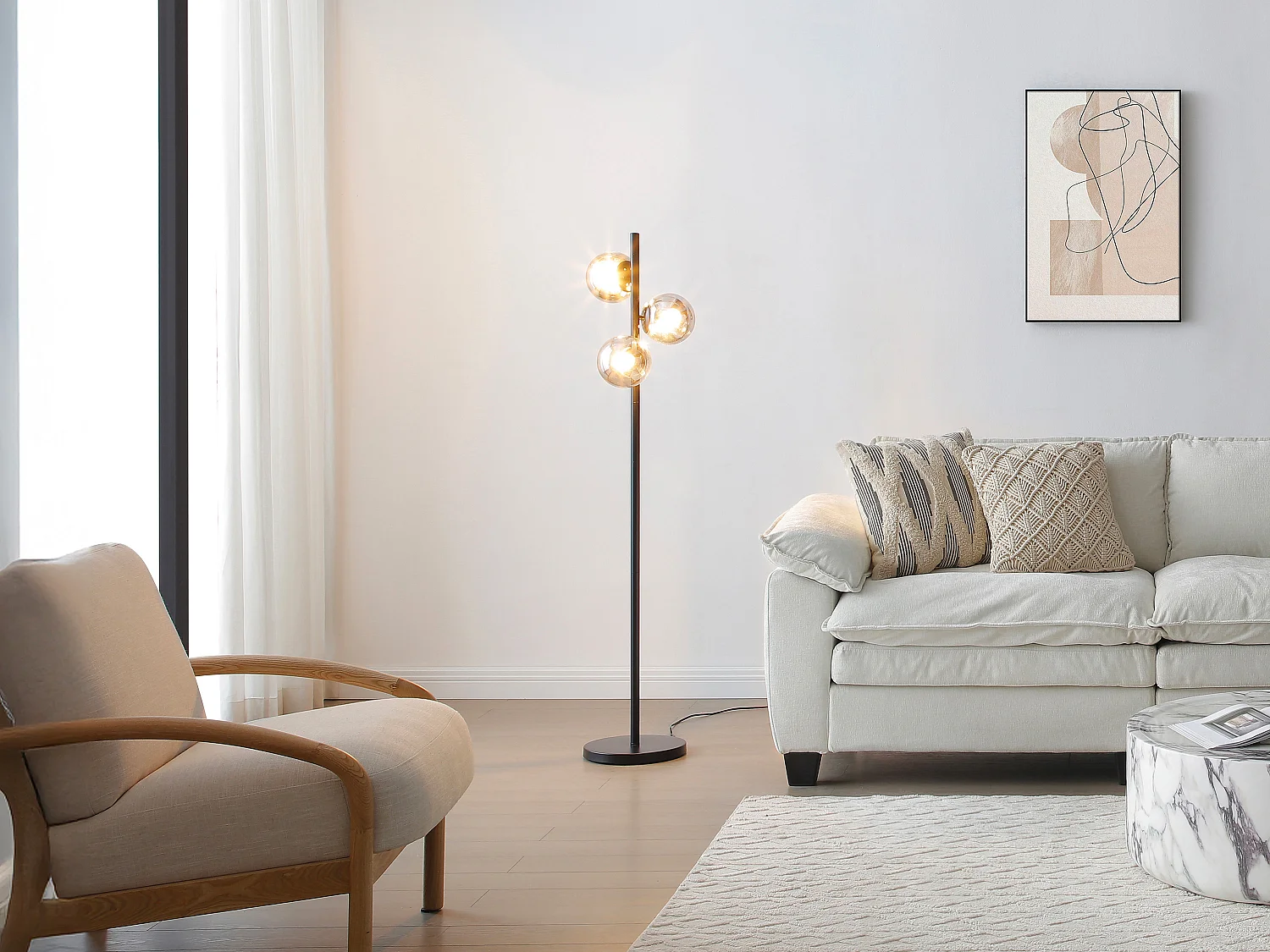 Lampadaire en métal mat et verre fumé - L.32 x H.148 cm - Noir -  YUKON