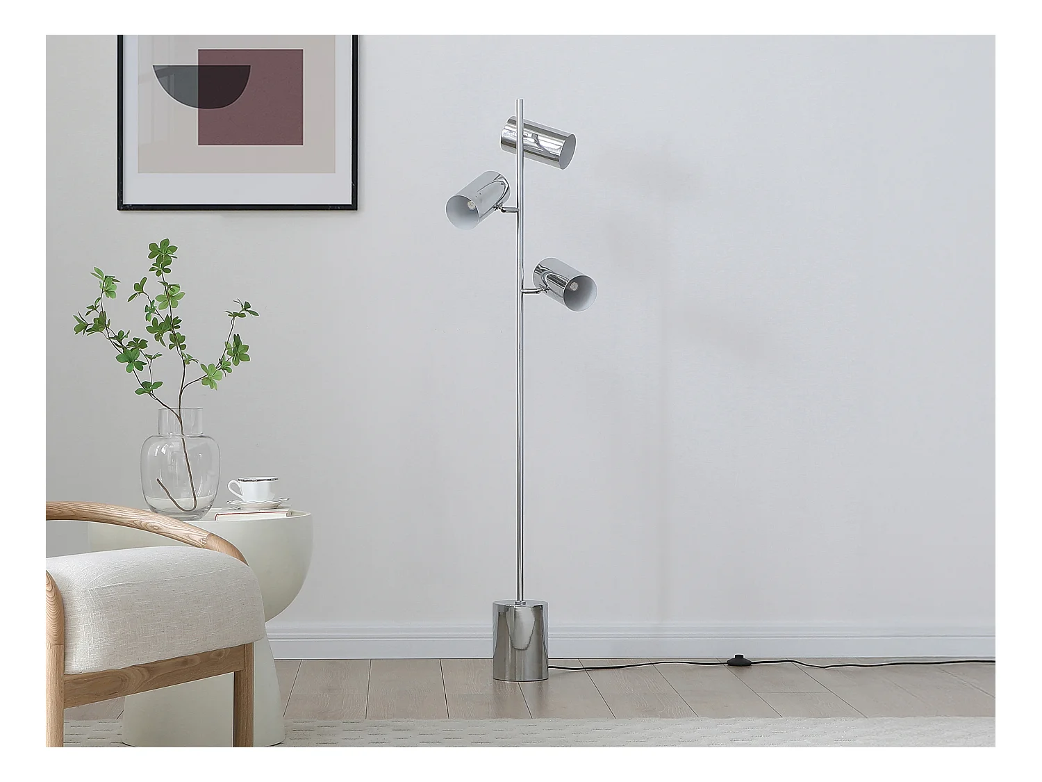 Lampadaire en métal chromé - 3 abat-jours - H. 155 cm - Chrome - KINLEY