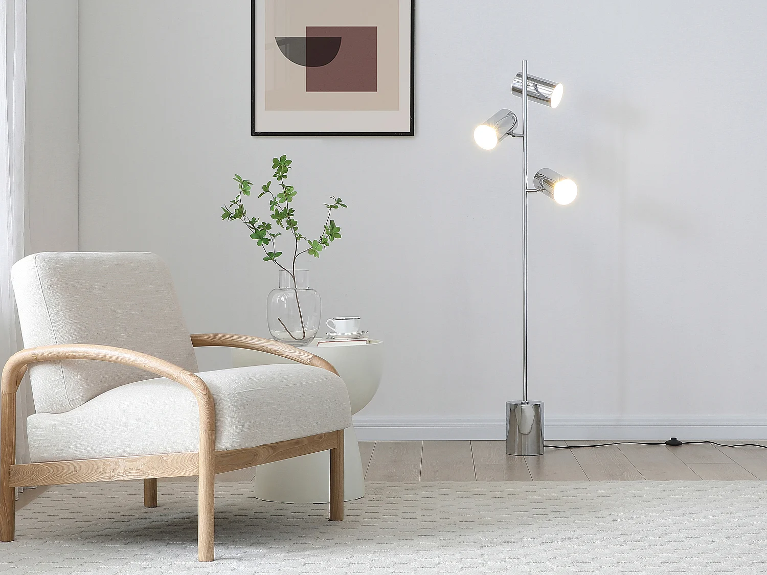 Lampadaire en métal chromé - 3 abat-jours - H. 155 cm - Chrome - KINLEY
