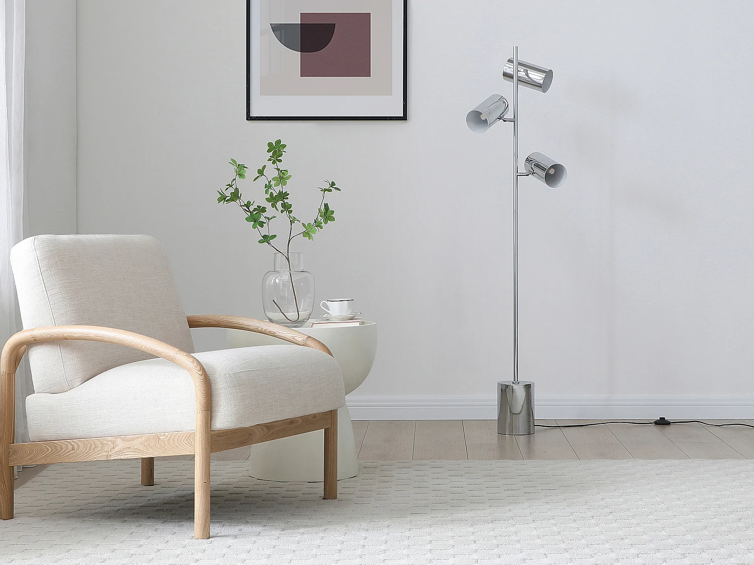 Golvlampa i förkromat metall - 3 lampskärmar - H. 155 cm - Krom - KINLEY