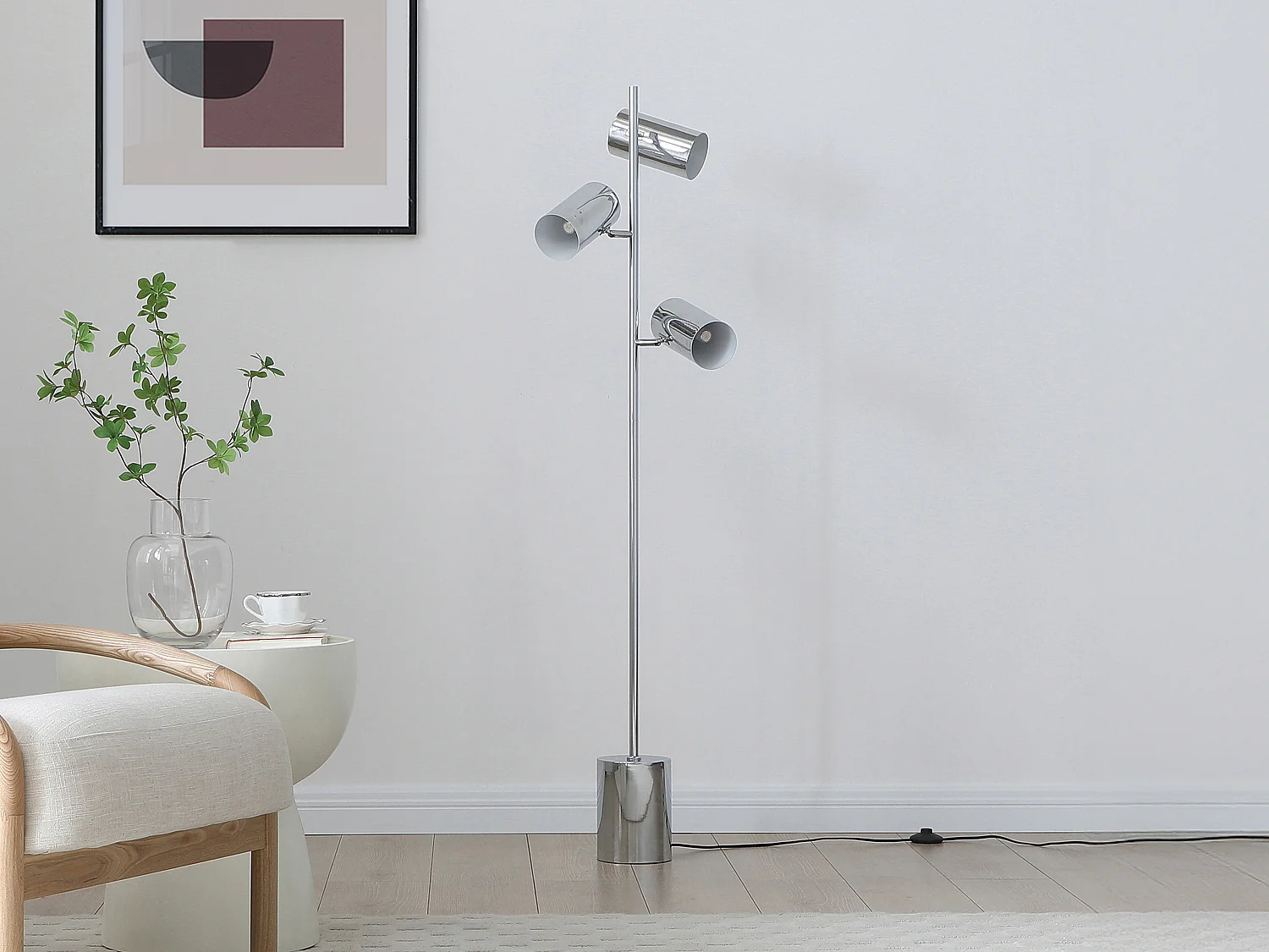 Golvlampa i förkromat metall - 3 lampskärmar - H. 155 cm - Krom - KINLEY