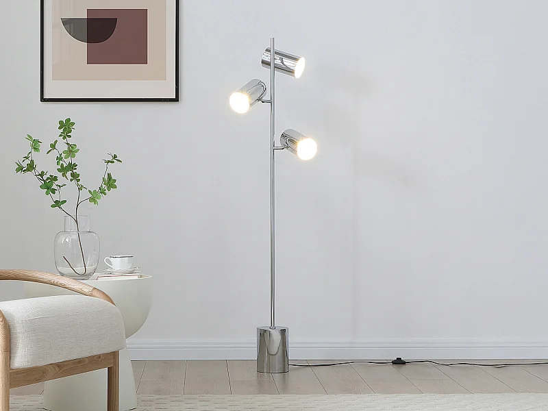 Lampadaire en métal chromé - 3 abat-jours - H. 155 cm - Chrome - KINLEY