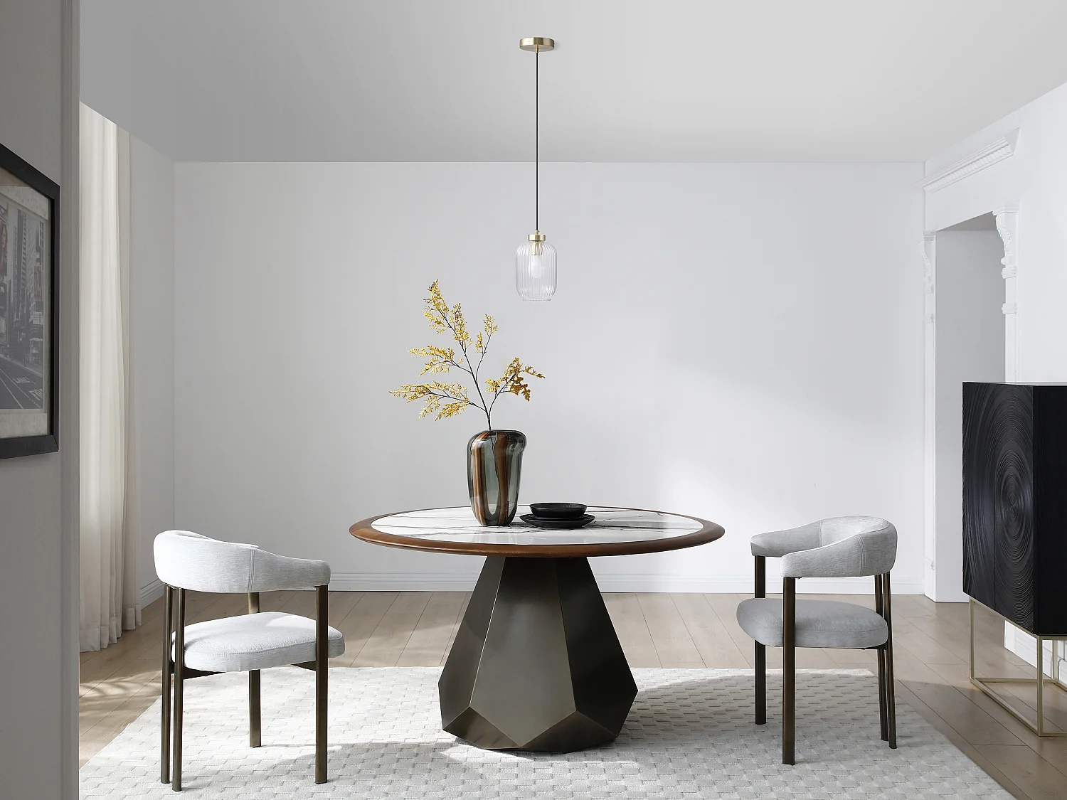 Suspension en métal brossé et verre texturé - D. 14 x H. 120 cm - Doré - LOUXOR