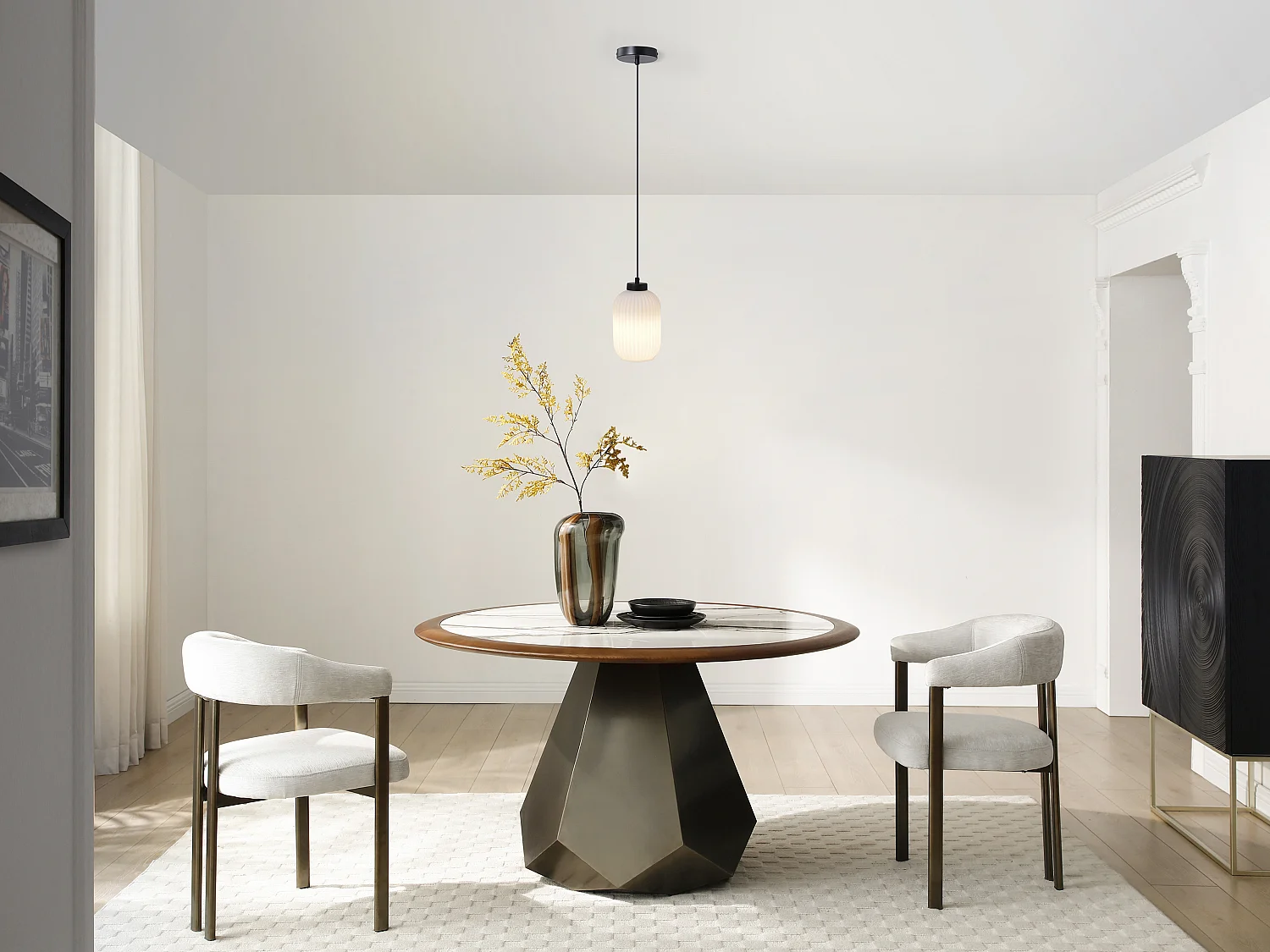 Suspension en métal et verre texturé - D. 14 x H. 120 cm - Noir - LOUXOR