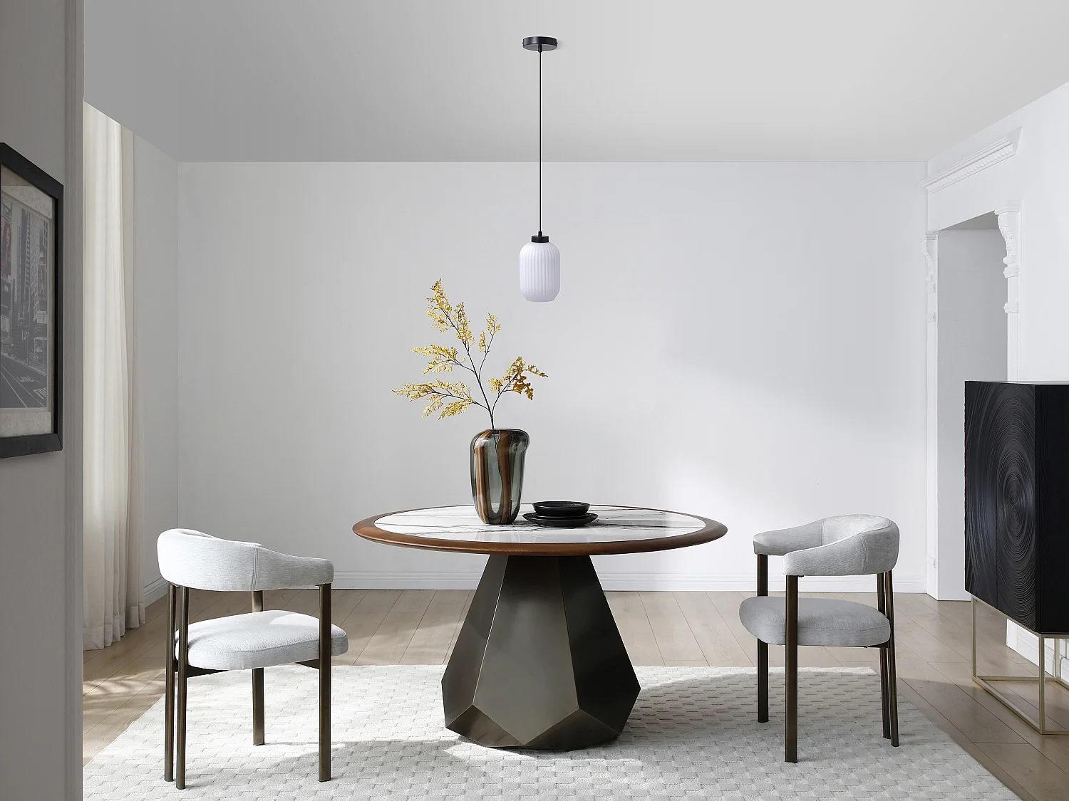 Suspension en métal et verre texturé - D. 14 x H. 120 cm - Noir - LOUXOR