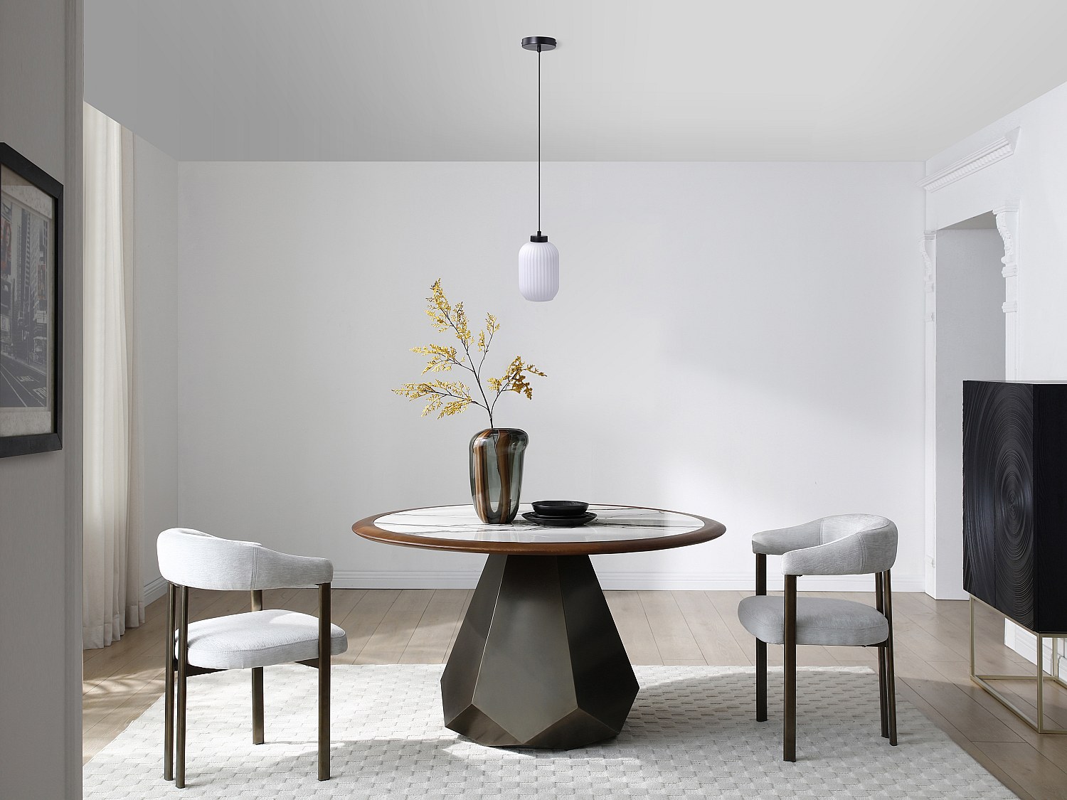 Hängelampe – Metall und strukturiertes Glas – Ø 14 x H 120 cm – Schwarz – L günstig online kaufen