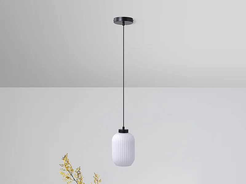Lampada a sospensione in metallo e vetro lavorato - D. 14 x H. 120 cm - Nero - LOUXOR