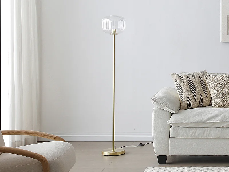 Stehlampe – gebürstetes Messing und strukturiertes Glas – Ø 25 x H 150 cm – Gold – LOUXOR