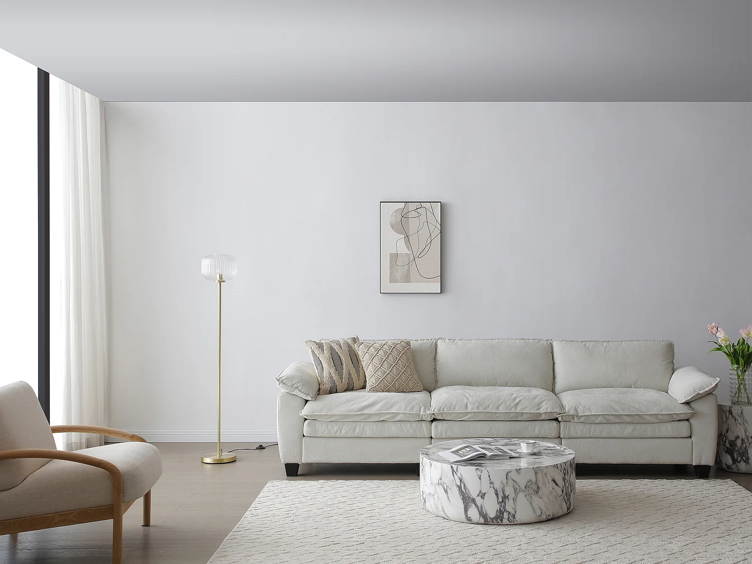 Lámpara de pie de latón cepillado y cristal texturizado - D.25 x Alt.150 cm - Dorado - LOUXOR