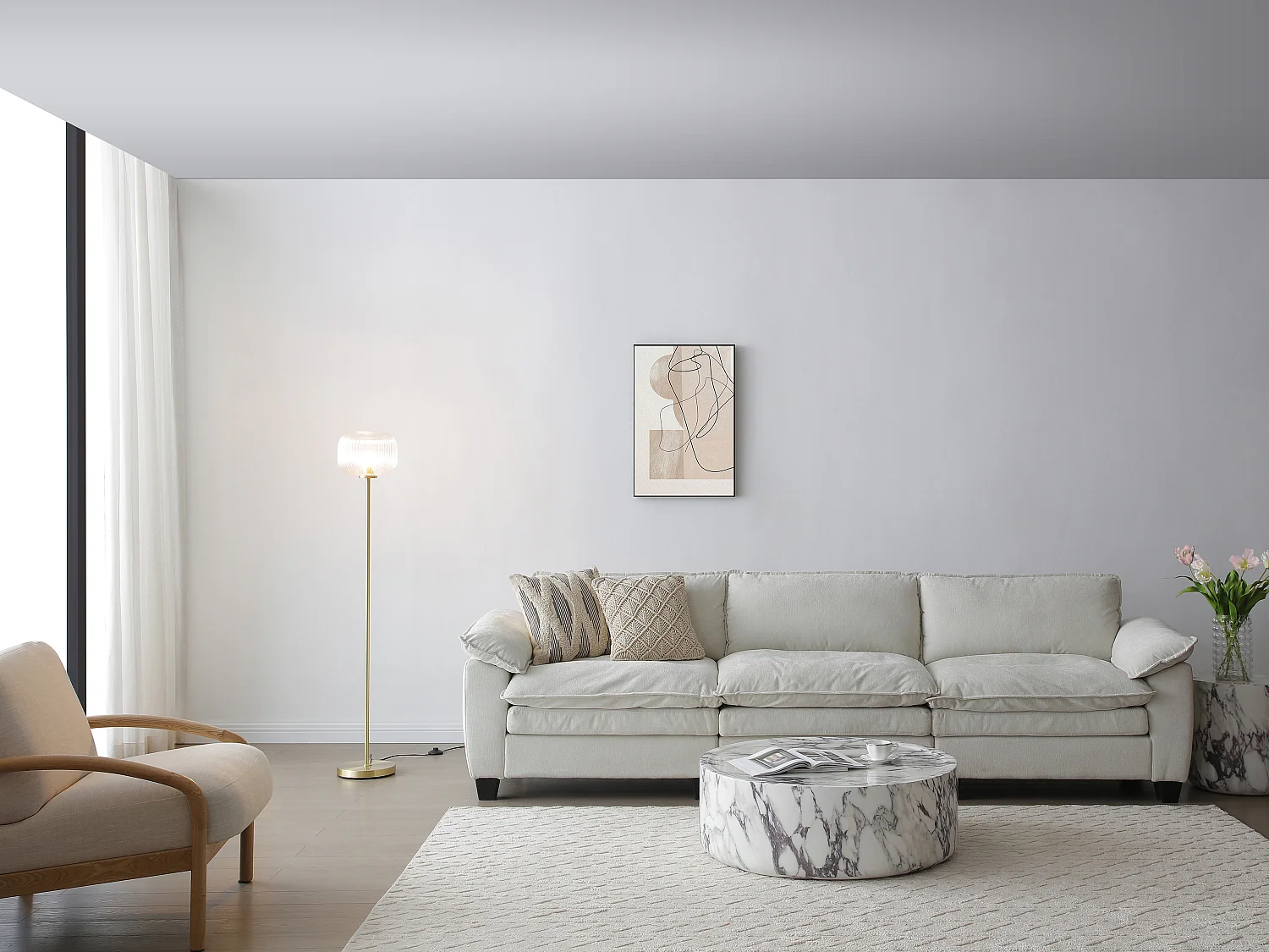 Lámpara de pie de latón cepillado y cristal texturizado - D.25 x Alt.150 cm - Dorado - LOUXOR