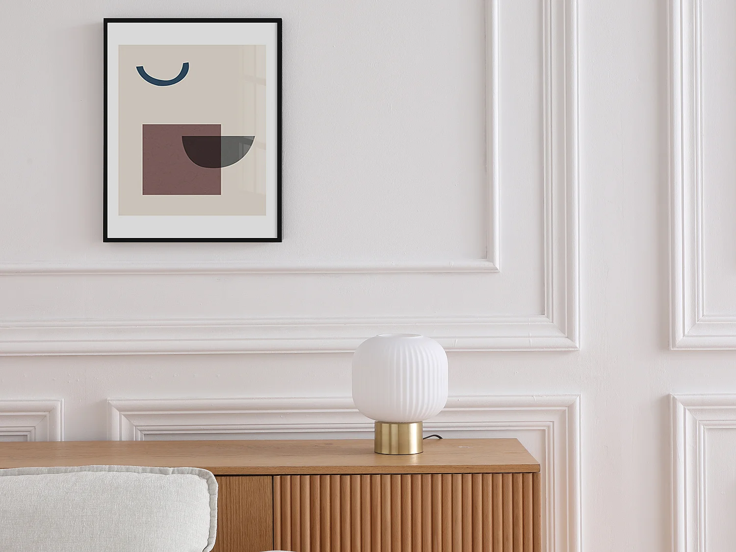 Lampe à poser en laiton brossé et verre texturé blanc - D.20 x H.24 cm - Doré - LOUXOR