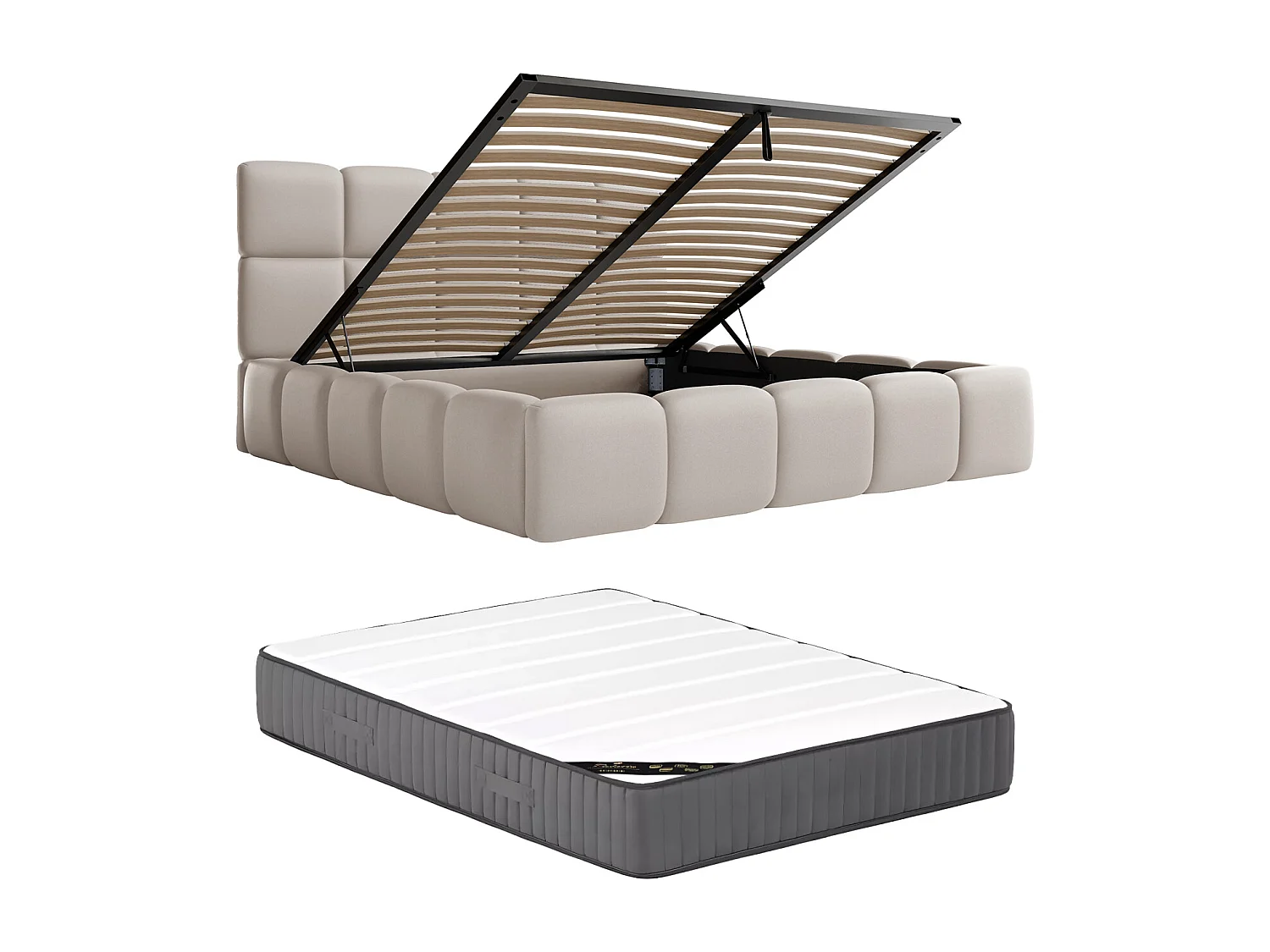 Lit coffre 180 x 200 cm - Tissu effet cuir - Beige + Matelas - DAMADO de Pascal Morabito