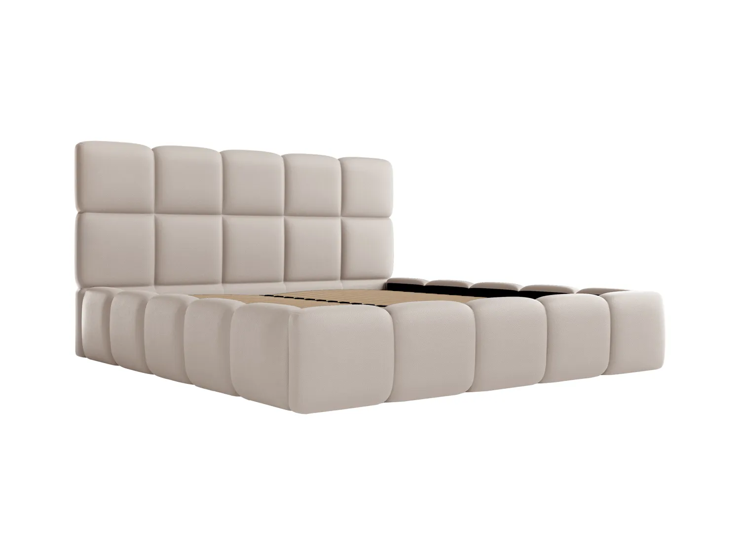 Lit coffre 180 x 200 cm - Tissu effet cuir - Beige + Matelas - DAMADO de Pascal Morabito