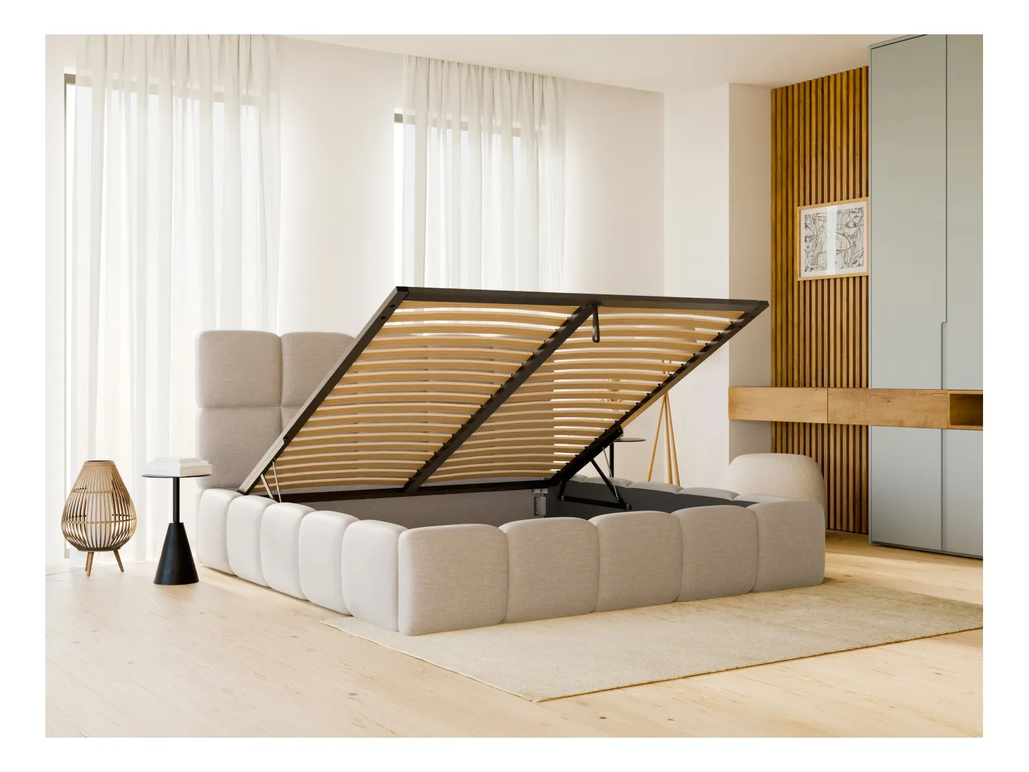 Canapé abatible de 180 x 200 cm - Tela jaspeada - Beige + Colchón - DAMADO de Pascal Morabito