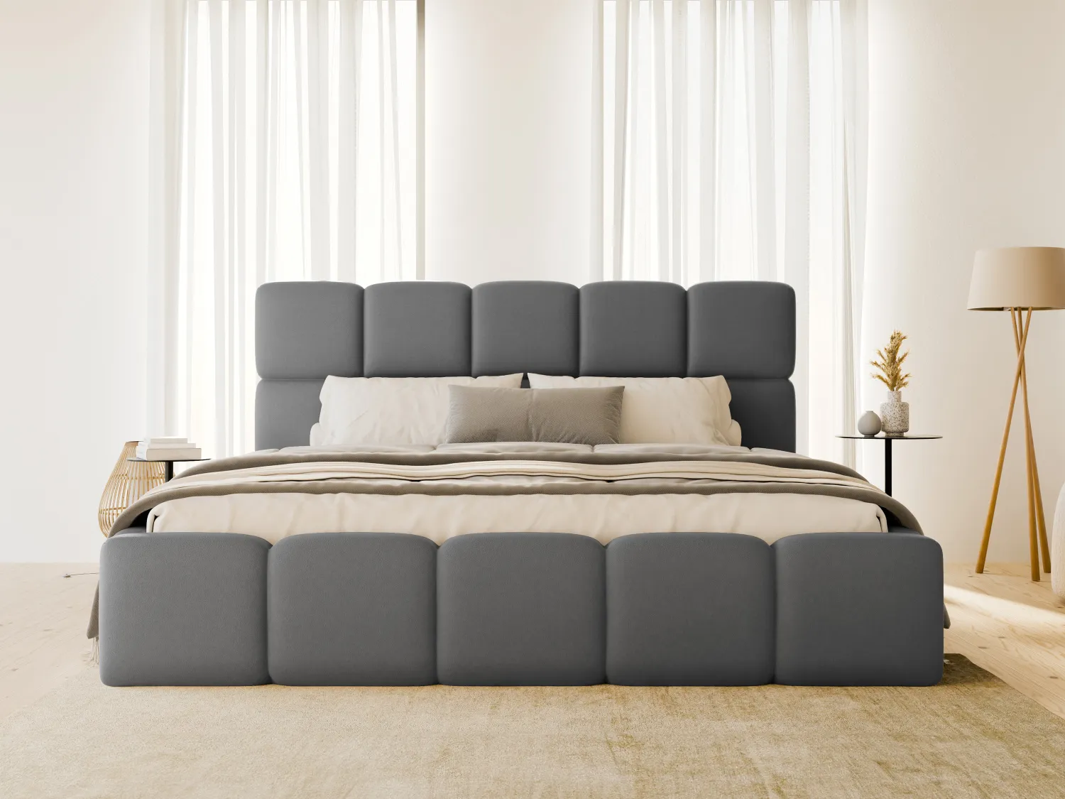 Lit coffre 180 x 200 cm - Tissu effet cuir - Gris + Matelas - DAMADO de Pascal Morabito