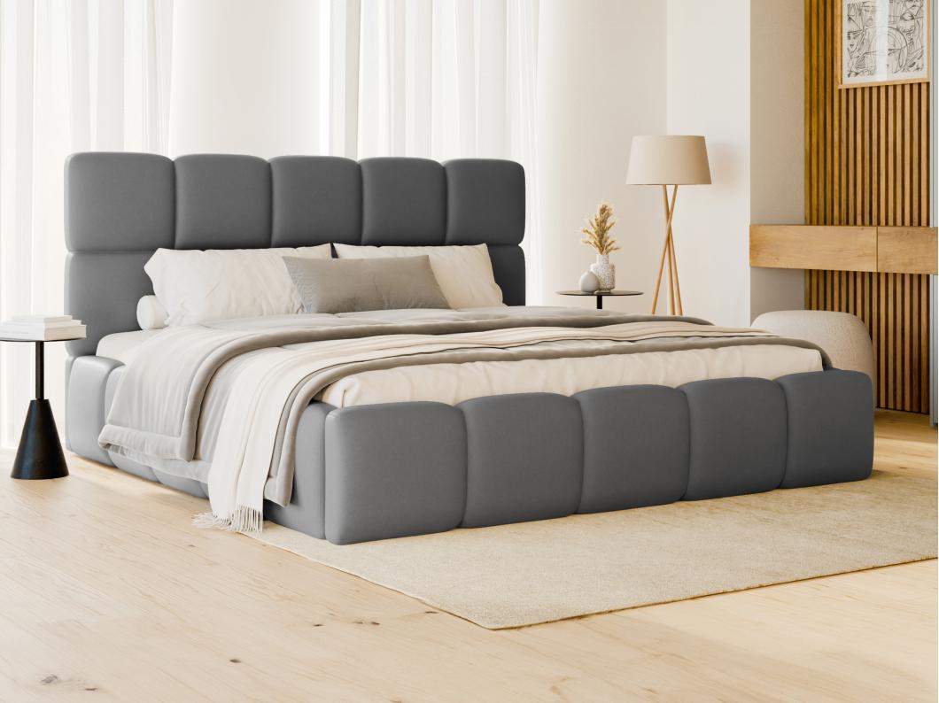 Lit coffre 180 x 200 cm - Tissu effet cuir - Gris + Matelas - DAMADO de Pascal Morabito