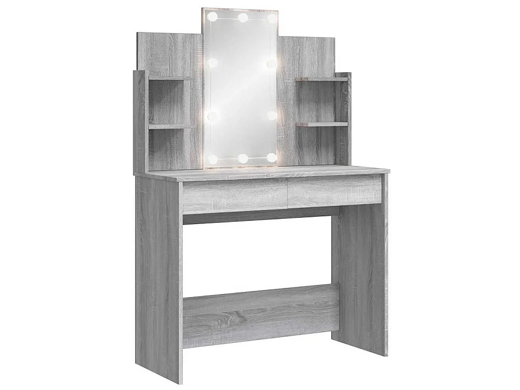 Schminktisch mit LED-Leuchten Grau Sonoma 96x40x142 cm