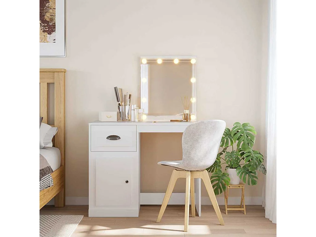 Schminktisch mit LED-Leuchten Weiß 90x42x132,5 cm