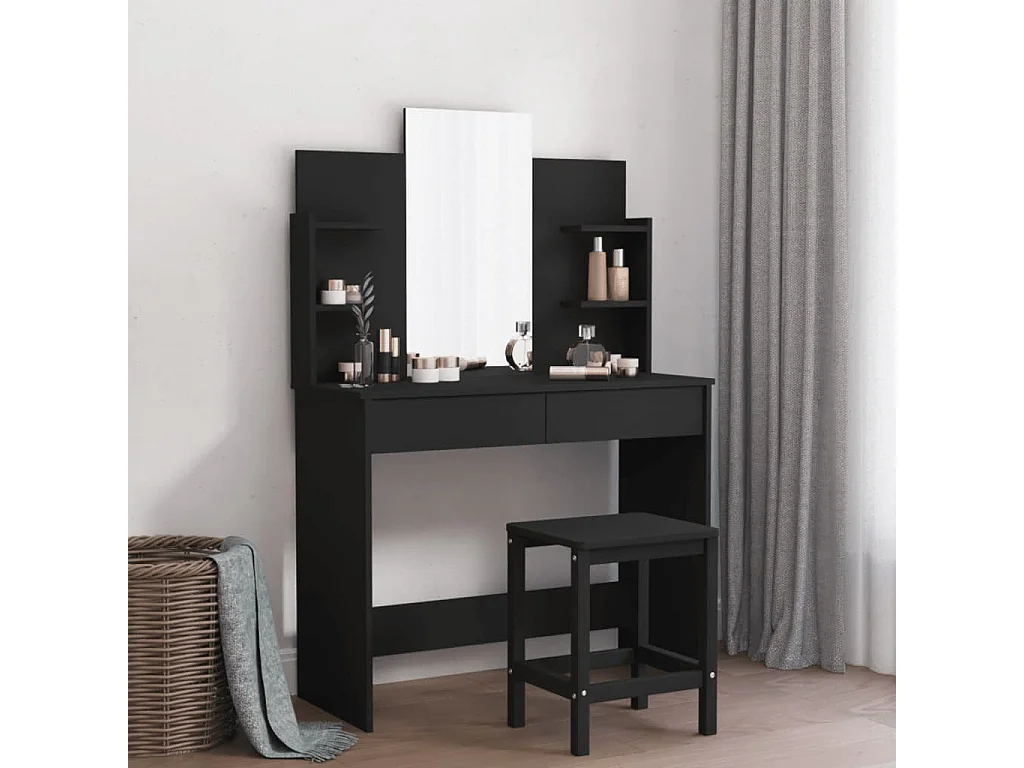 Coiffeuse avec miroir noir 96x39x142 cm