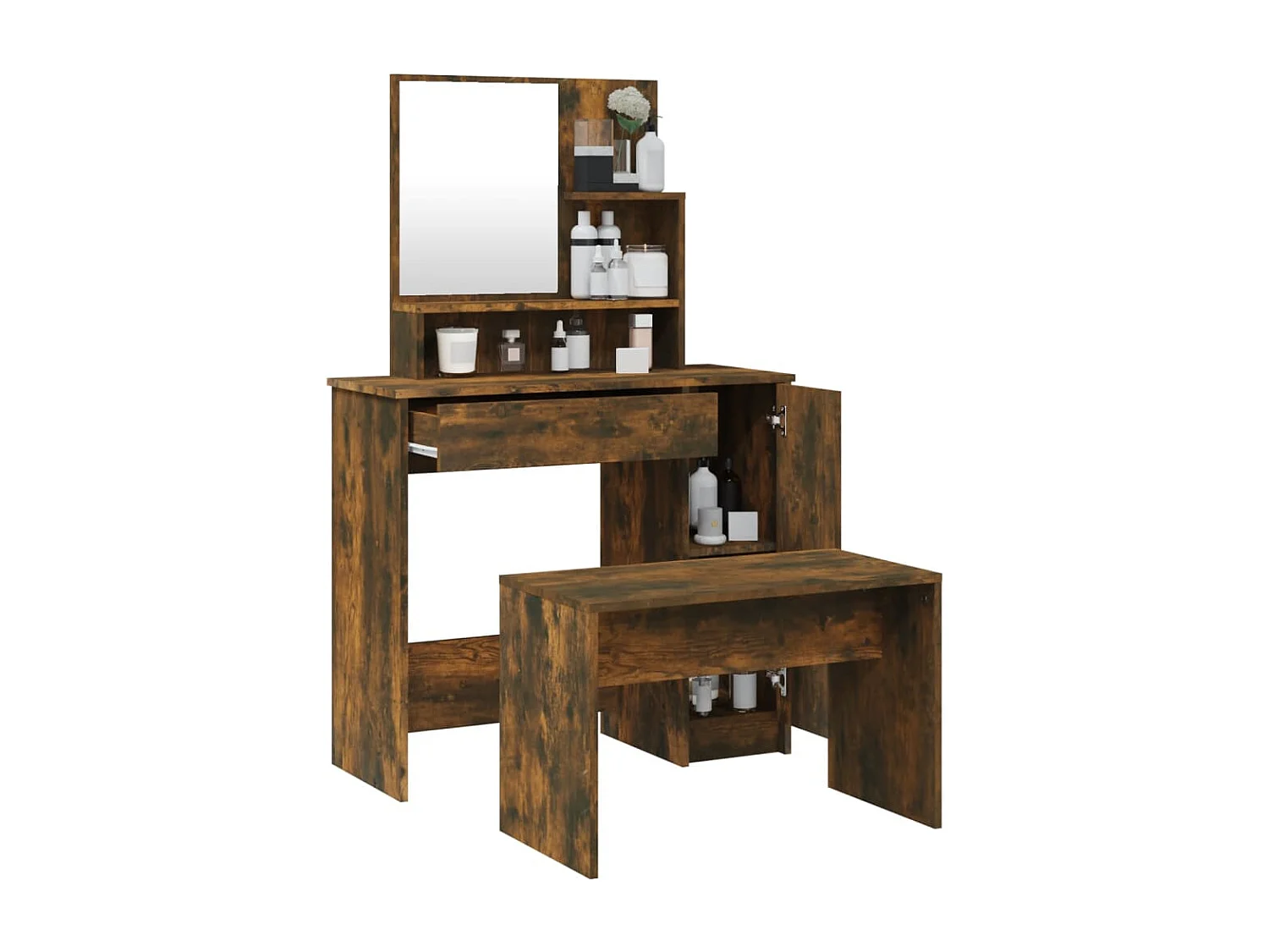 Schminktisch-Set Räuchereiche 86,5x35x136 cm