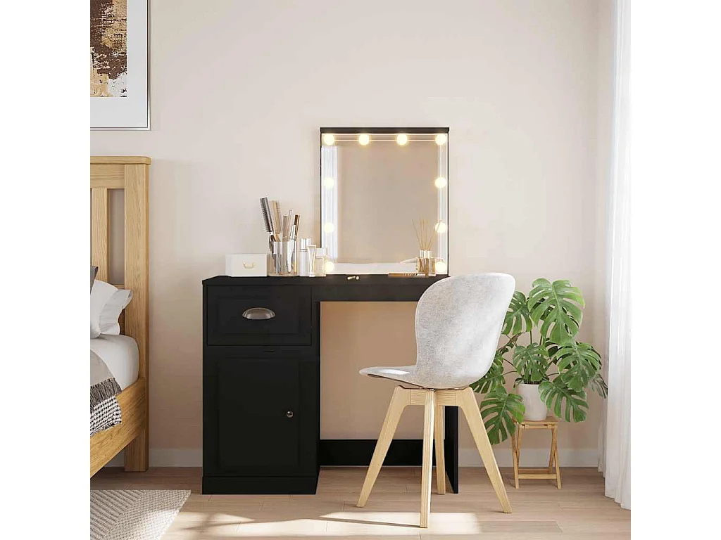 Coiffeuse avec lumières LED noir 90x42x132,5cm