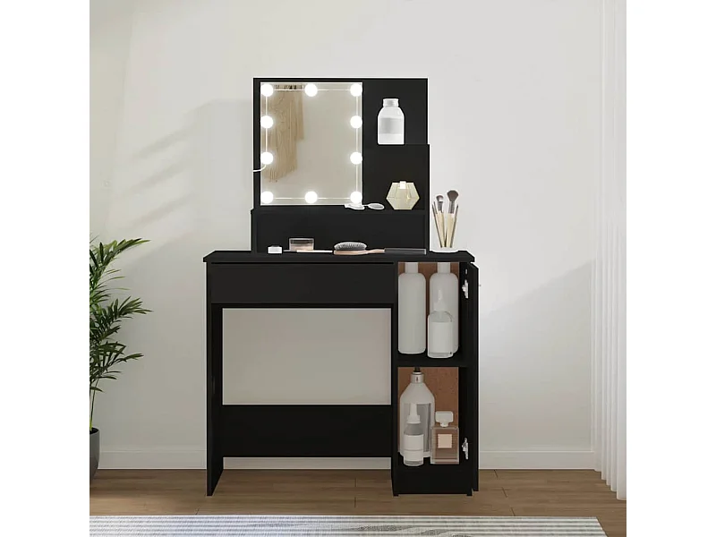 Schminktisch mit LED Schwarz 86,5x35x136 cm