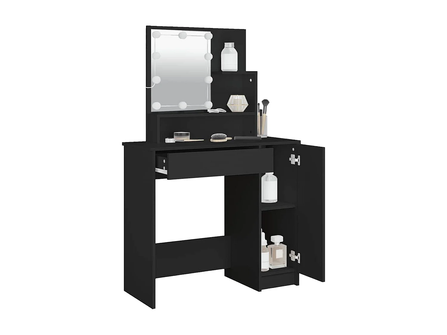 Schminktisch mit LED Schwarz 86,5x35x136 cm