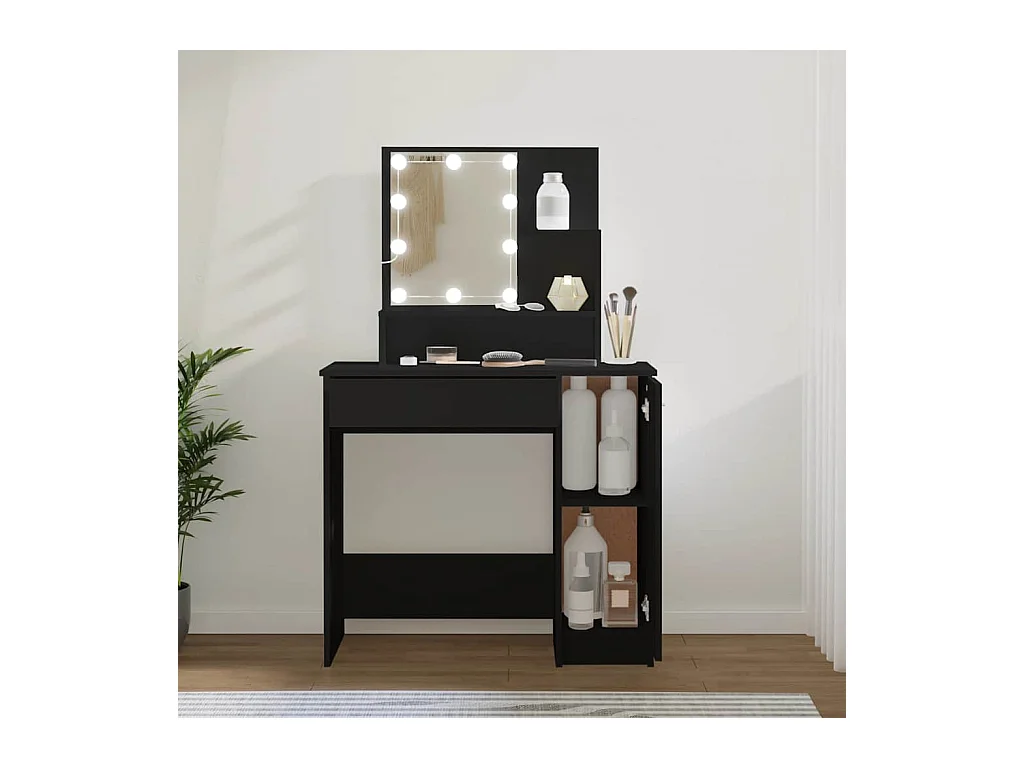 Coiffeuse avec LED noir 86,5x35x136 cm