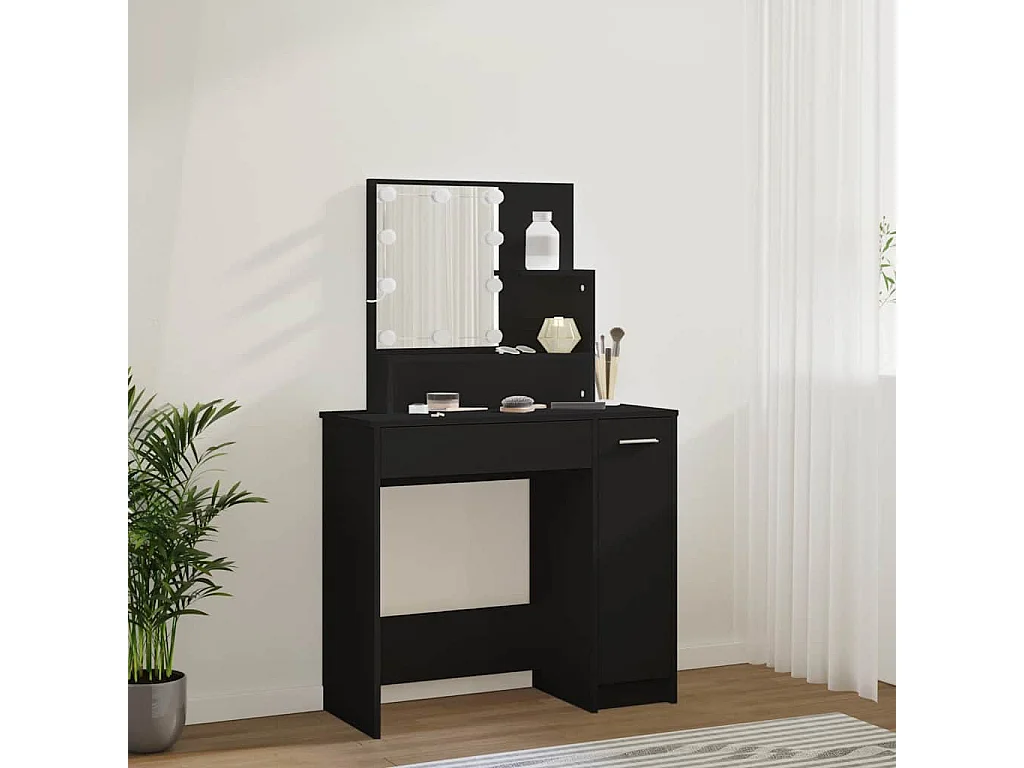 Schminktisch mit LED Schwarz 86,5x35x136 cm