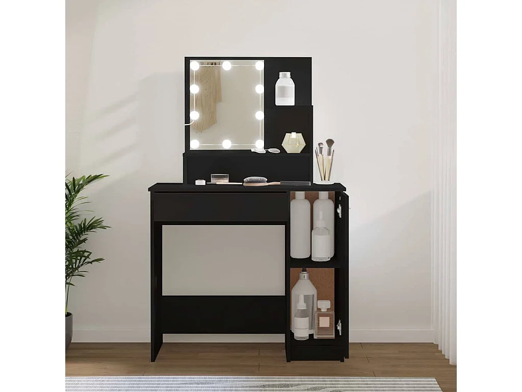 Coiffeuse avec LED noir 86,5x35x136 cm