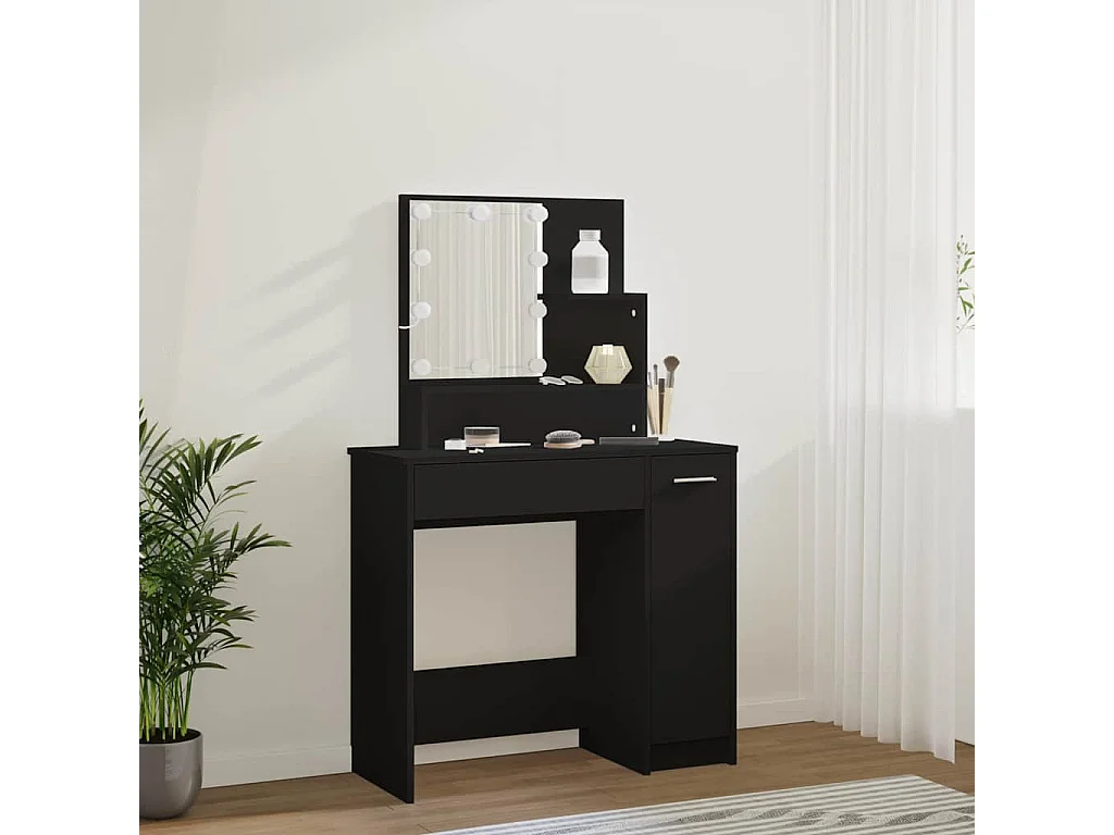 Coiffeuse avec LED noir 86,5x35x136 cm