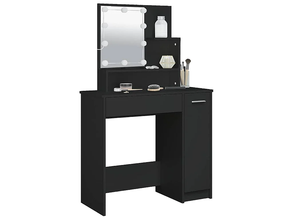 Coiffeuse avec LED noir 86,5x35x136 cm