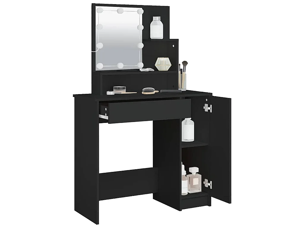 Coiffeuse avec LED noir 86,5x35x136 cm