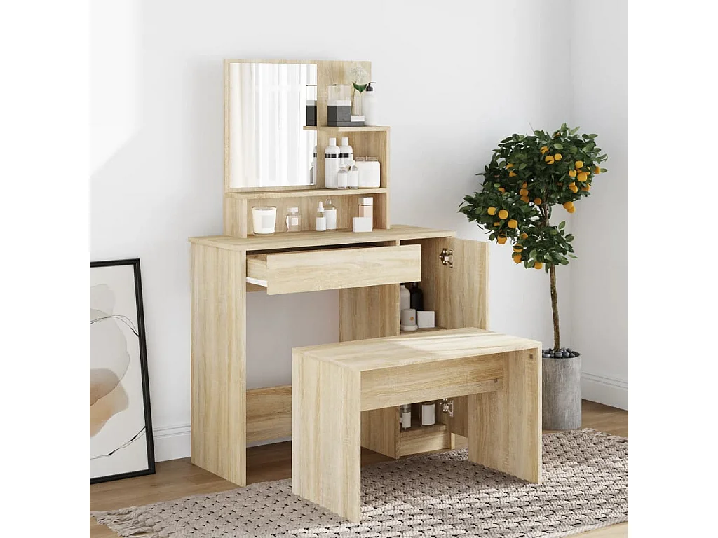 Schminktisch-Set Sonoma-Eiche 86,5x35x136 cm