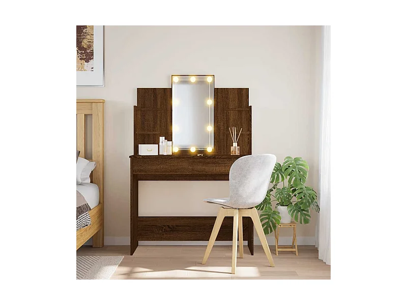 Kaptafel met LED-verlichting 96x40x142 cm bruin eikenkleur