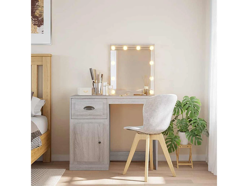 Schminktisch mit LED-Leuchten Grau Sonoma 90x42x132,5 cm