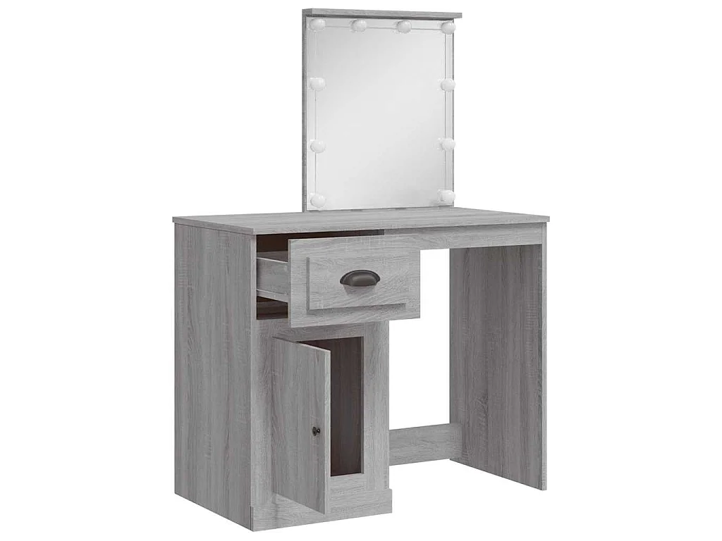 Schminktisch mit LED-Leuchten Grau Sonoma 90x42x132,5 cm