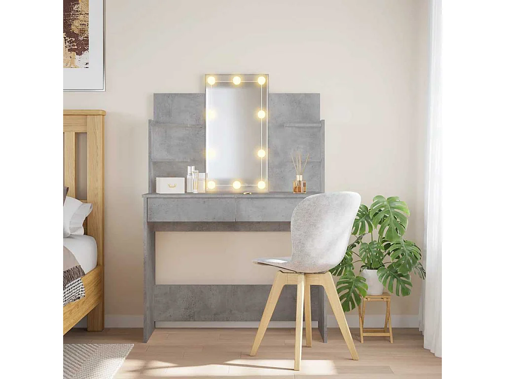 Coiffeuse avec lumières LED gris béton 96x40x142 cm