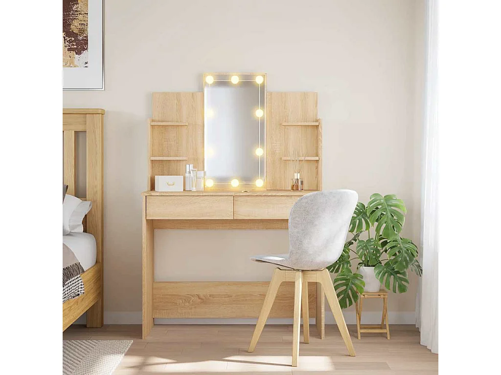 Toeletta con Luci LED Rovere Sonoma 96x40x142 cm