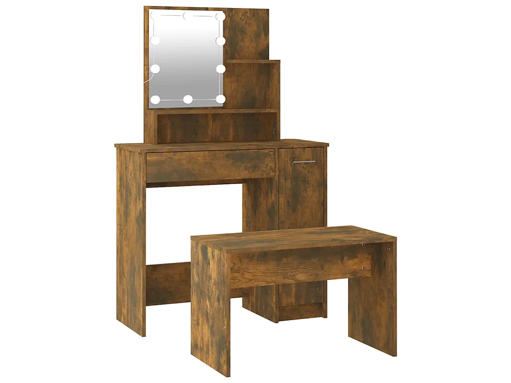 Schminktisch-Set mit LED Räuchereiche Holzwerkstoff